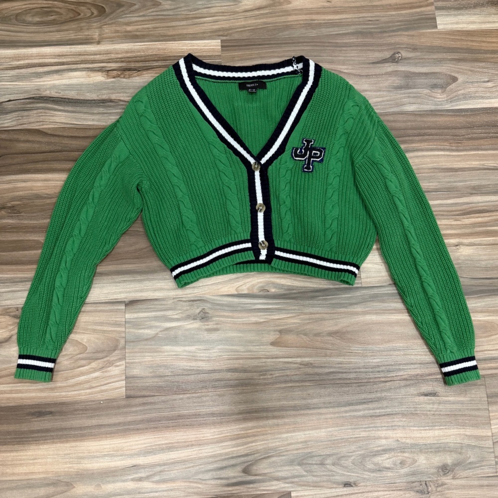 Forever 21 Green Knit Cardigan with Black and White Accents